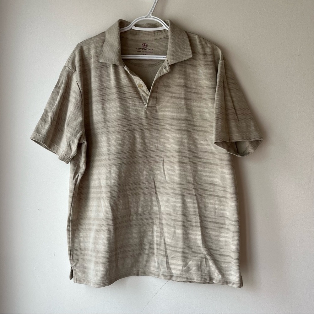 Men's Covington Beige short sleeve collared Polo Shirt neutral size large